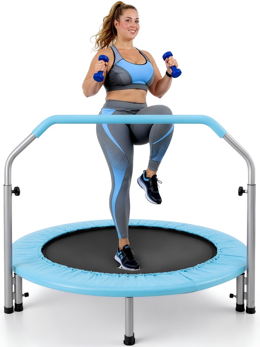 VALI® Fitness Trampoline - Mini Trampoline - Inclusief Grijpstang - Zwart - 102cm x 122cm x 19cm