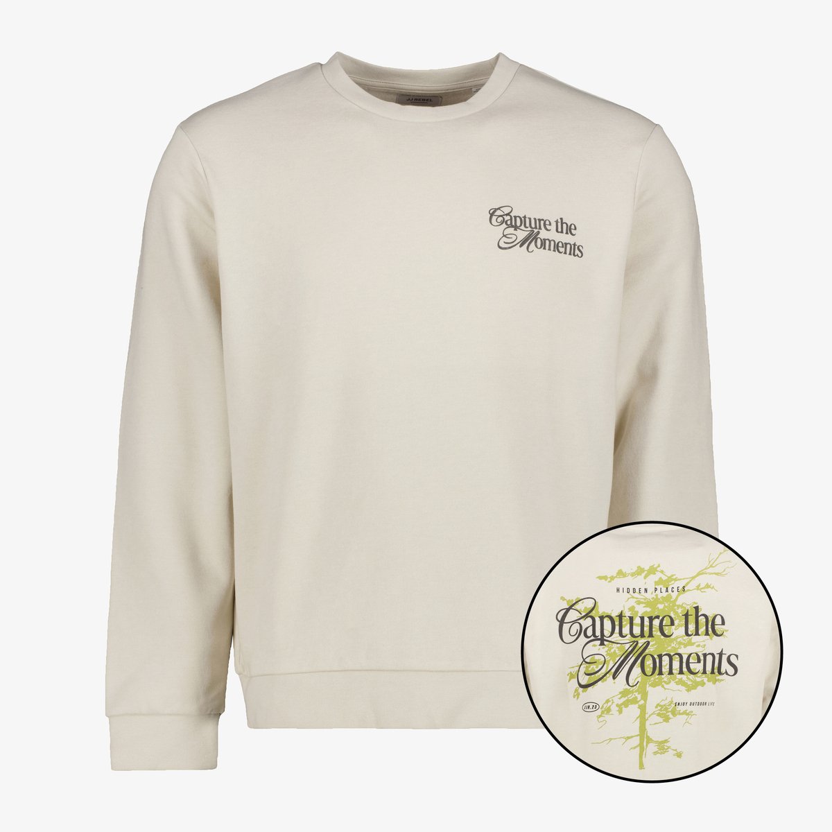 JJ REBEL heren sweater met backprint beige - Maat S