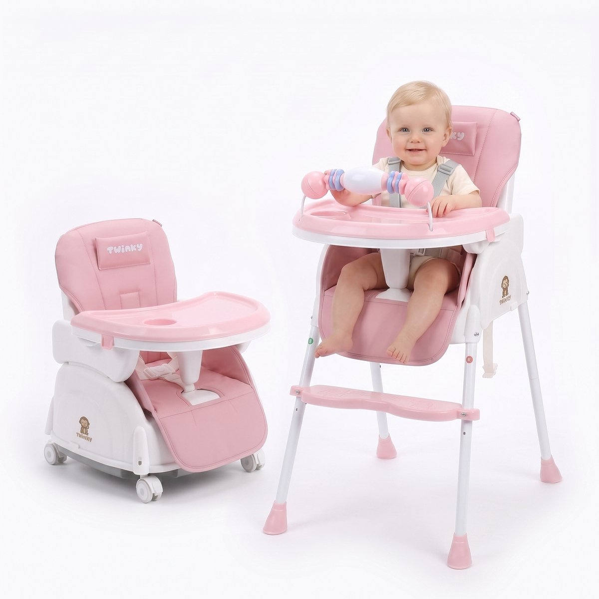 Bol.com Twinky® Kinderstoel – 2-in-1 Kinderwagen Set – Roze – Inklapbare Eetstoel & Baby Wagentje en Babystoel Voor Aan Tafel  –... aanbieding