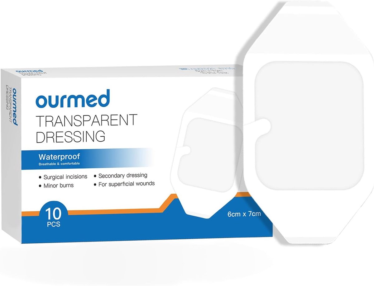 Ourmed Transparent Foil Dressing, 10 Pack Waterproof Self Adhesive Clear Wound Bandages 5.8x6.8cm, Wound Cover Bandage - ShopVlot