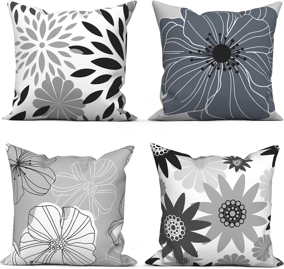 Dahlia's Kussenhoezen, 40 x 40 cm, set van 4 geometrische bloemen, moderne abstracte kussenhoezen met onzichtbare - ShopVlot