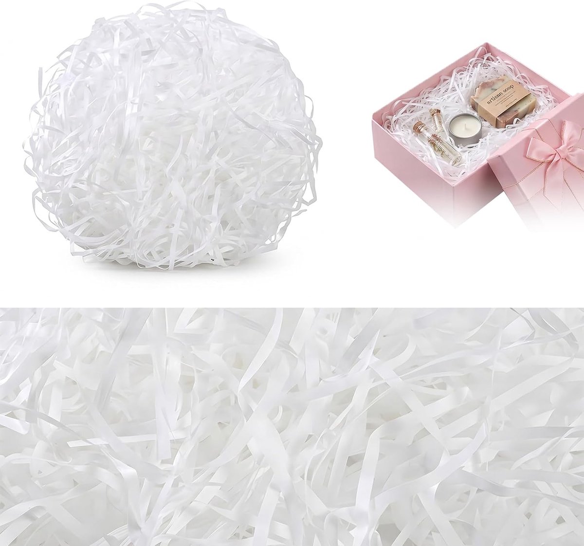 300 g vulmateriaal cadeau, witte houtwol vulmateriaal, vulmateriaal geschenkdoos voor geschenkdozen/manden en dozen - ShopVlot