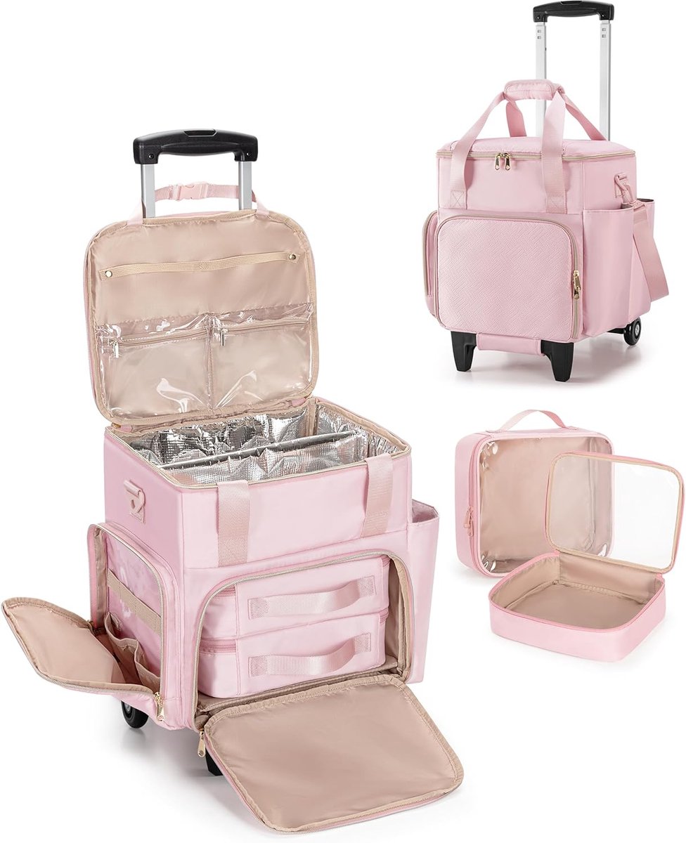 Hairstylist Roller Bag, Hair Tools Bag with 2 Removable Pouches and Heat Insulating Layer – Makeup and Cosmetic Set on - ShopVlot