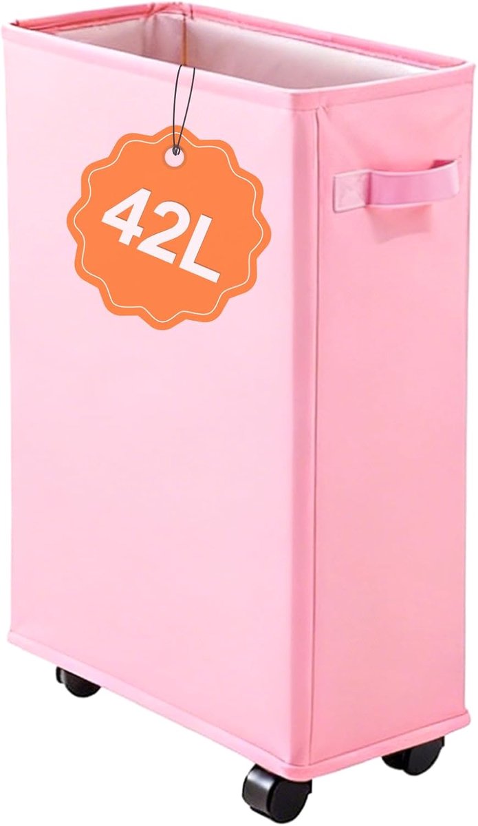 Slanke wasmand 42 l, opvouwbare wasmand met wielen, smalle vuile wasmand met handvat, vochtbestendige opbergmand voor - ShopVlot