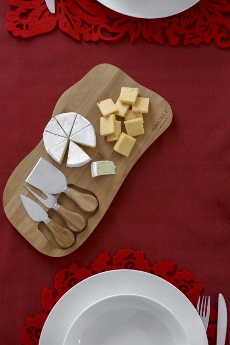 Kaasplank Set met Kaasmesjes en Vork - Bamboe
