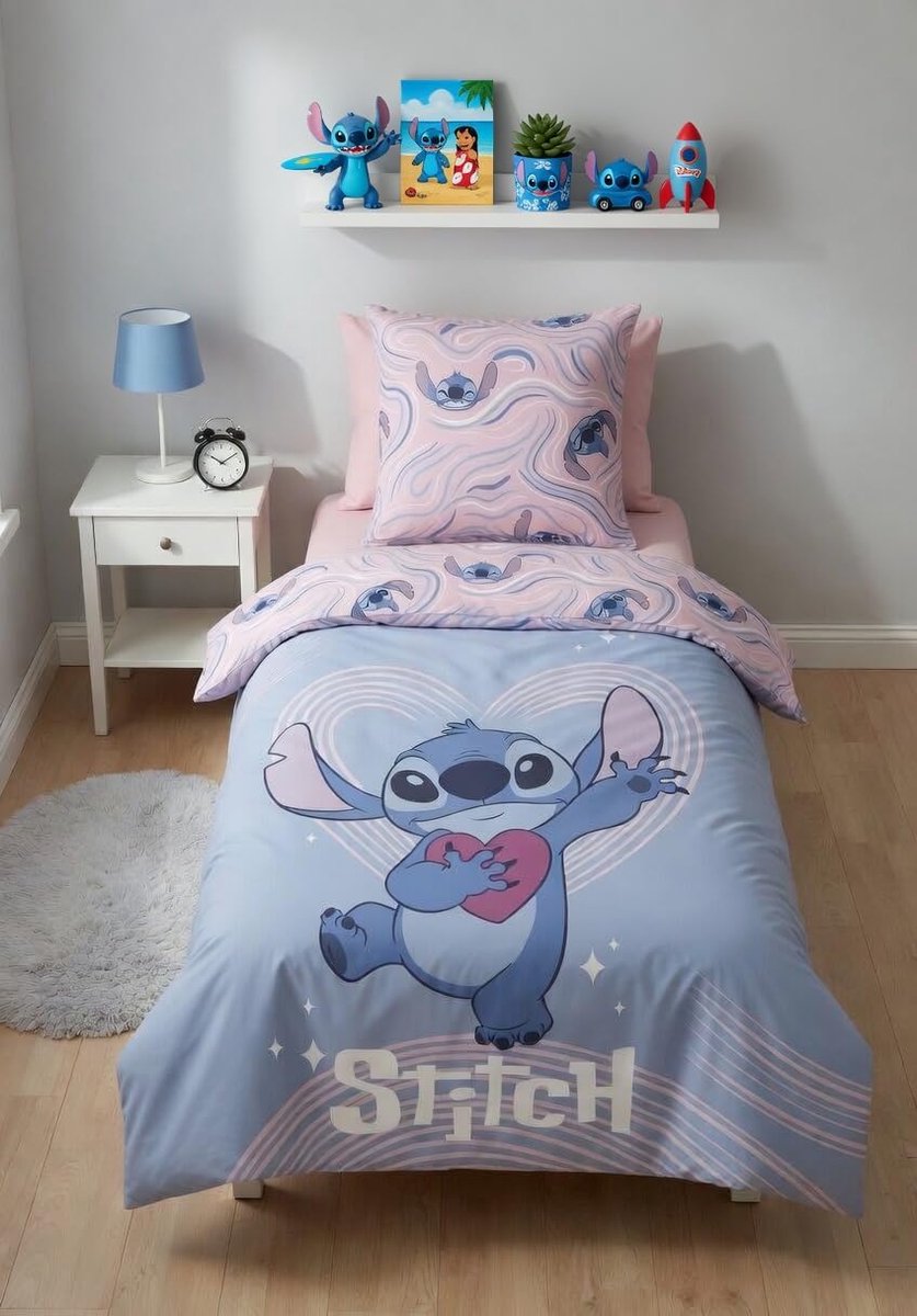 Aymax Parure de Lit Stitch Polycoton, Reversible Duvet Cover, 135 x 200 cm + Pillowcase 80 x 80 cm, German Format - ShopVlot