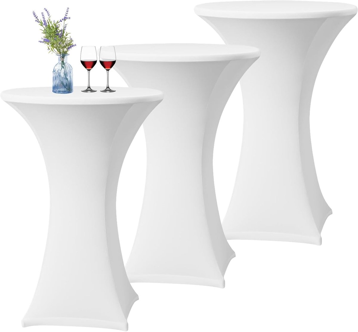 Set of 3 White Stretch Bar Table Cover for Bistro Tables, Diameter 60-65 cm, Spandex Stretch Tablecloth, Reinforcement - ShopVlot