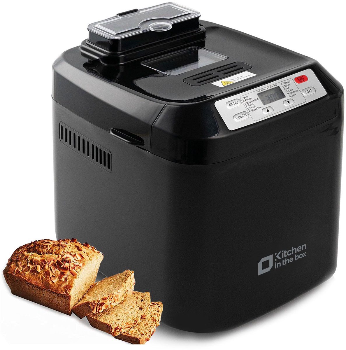 Kitchen in the box Broodbakmachine met 12-in-1 programma's, 2 broodmaten, 900 g, broodbakmachine met 13-uurs timer - ShopVlot