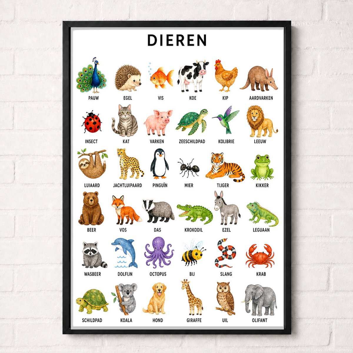 Dieren Educatieve Poster voor Kinderen - Leren - groep 1 t/m 5 (4-9 jaar) - A2+ 43,2 x 61 cm