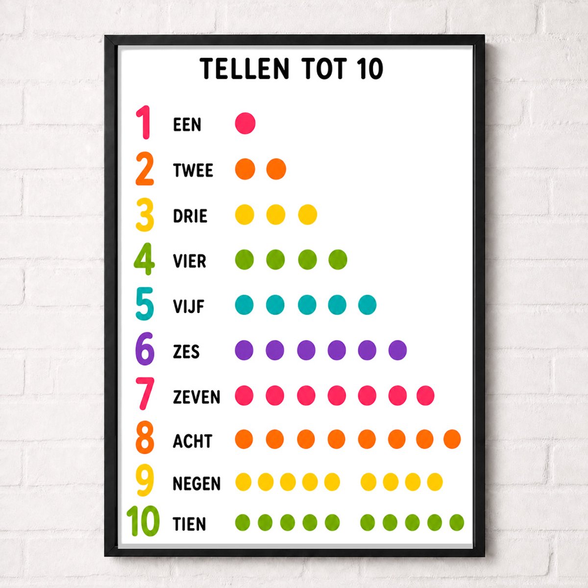 Tellen tot 10 Educatieve Poster voor Kinderen - Leren - groep 1 t/m 3 (4-7 jaar) - A1+ 61 x 91,5 cm