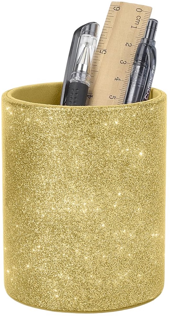 CALFOVERA Luxe PU Lederen Glitter Make-up Penseel Opbergdoos Ronde Pennenpot Glanzend Leer Multifunctionele Opbergdoos - ShopVlot