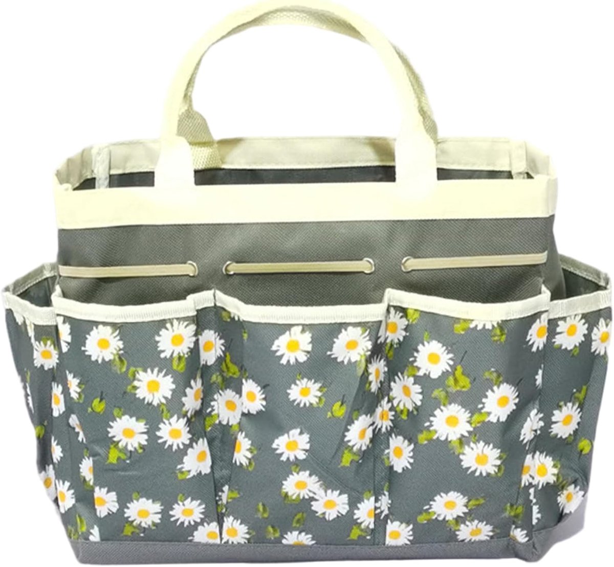 KZQ Grote tuintas van Oxfordstof met meerdere zijvakken - 12x5,5x10 inch - Daisy patroon - Draagbare tool organizer voor tuinieren - Grijs