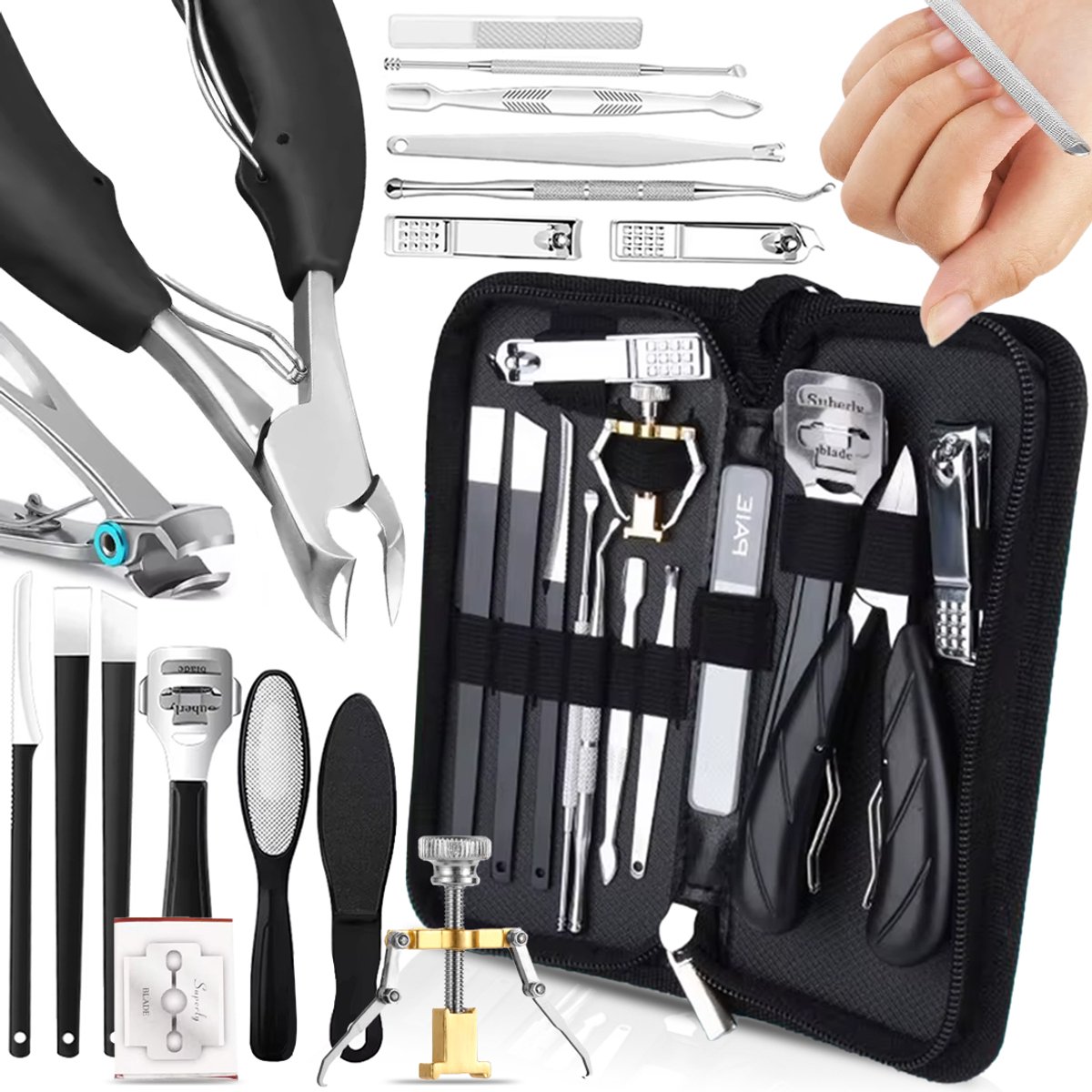 17-delige manicure & pedicure set met etui voor dikke en ingegroeide nagels
