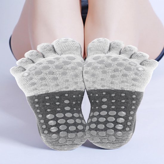 3 stuks - Vijfvingersokken - Yogasokken - Pilatessokken - Yogasokken voor dames - Antislipsokken - Ballerinas - Met antislipdeeltjes - Grijs - One size fits all - Essentiële schoenen voor sport en fitness — afbeelding 4