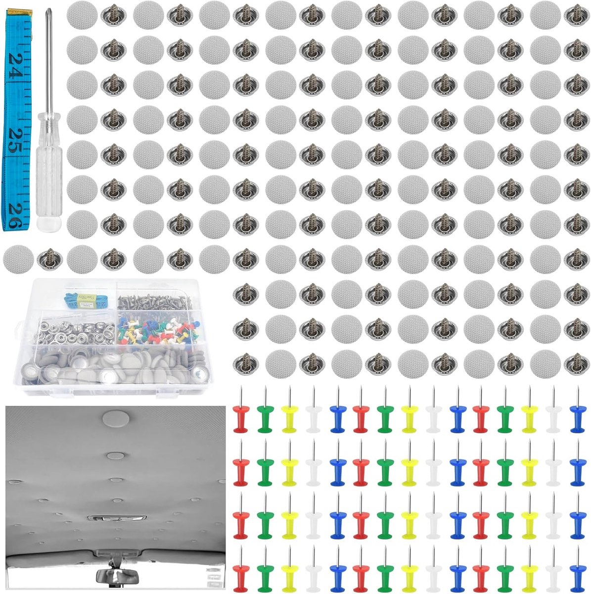 90 Pairs Sky Car Repair Kit Roof Repair Screws Car Repair Rivets Repair Button with 90 Colored Pins 1 Screwdriver 1 - ShopVlot