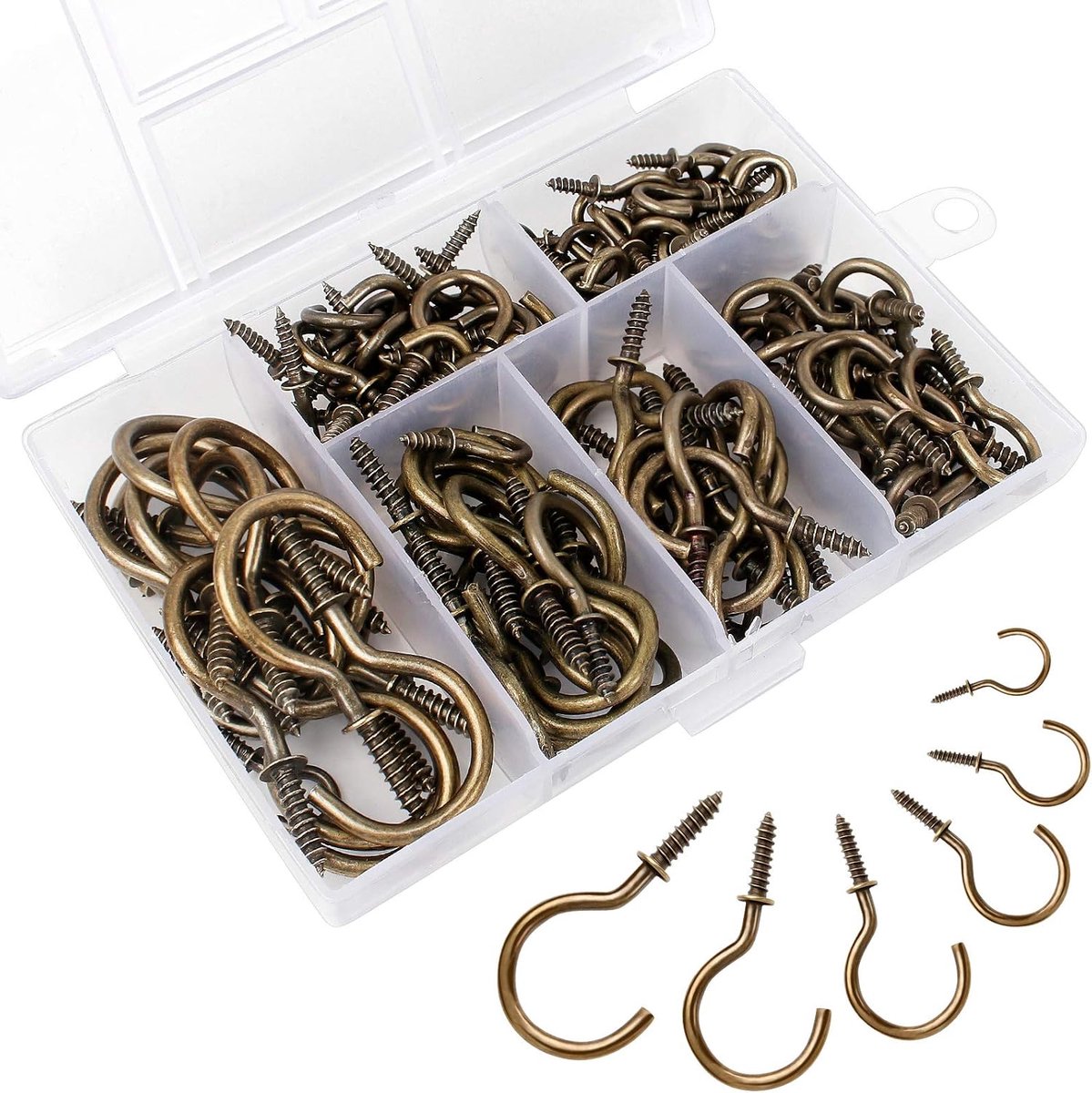 Pack of 135 Screw Hooks Ceiling Hooks Cup Hooks Copper Coating Cup Hooks Plants Screw Hooks with Storage Box Hook - ShopVlot