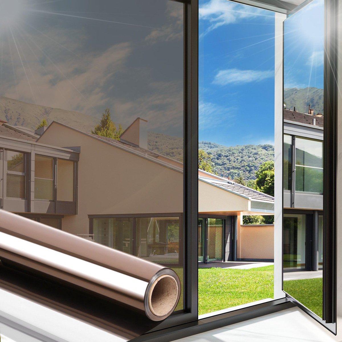 Arthome Spiegelfolie Inkijkbescherming,44.5x200cm Bruin Zilver,Raamfolie Spiegel Zelfklevend Doe-het-zelf,Privacy - ShopVlot