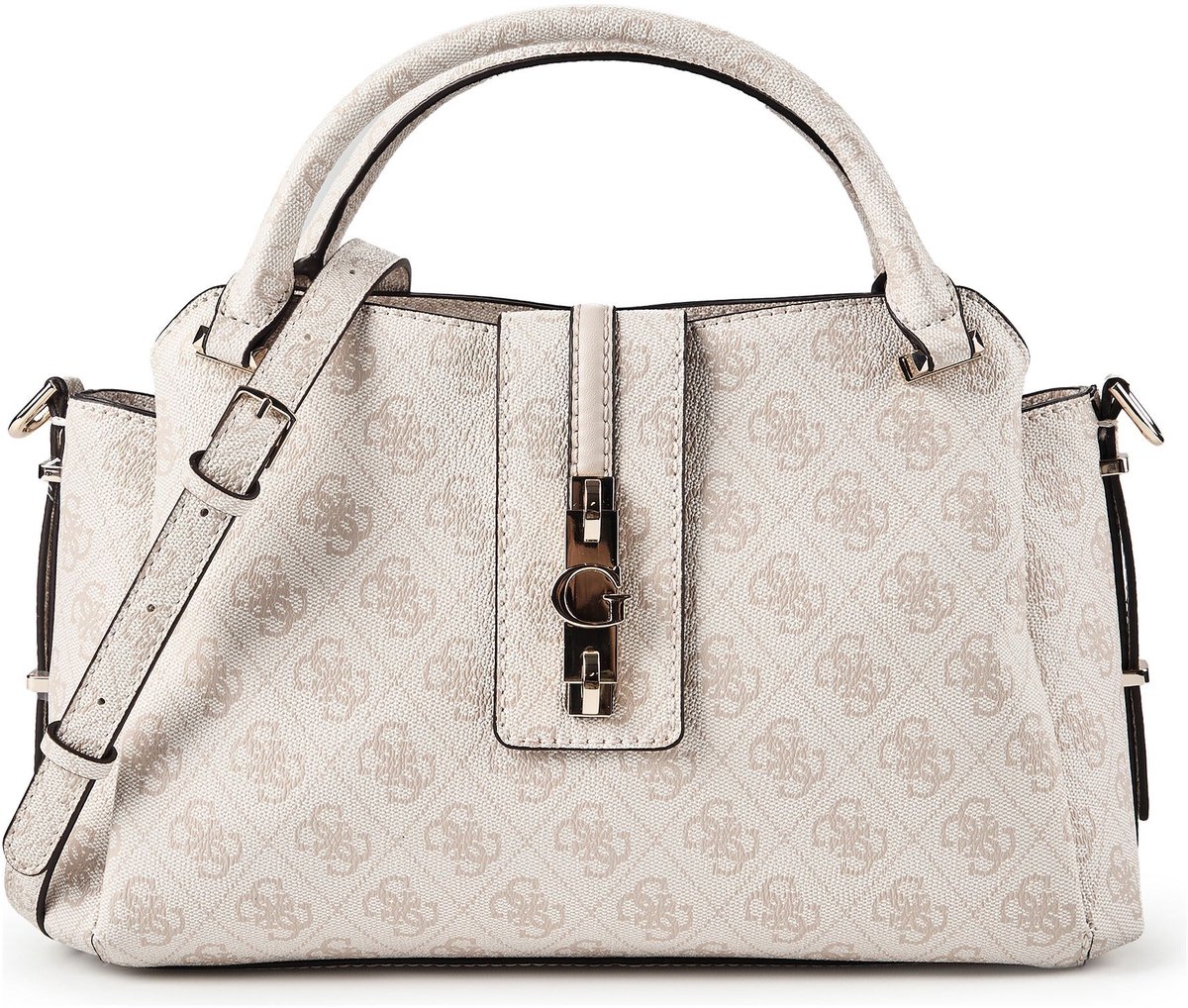 GUESS schoudertas handtas Yvonne Logo Girlfriend Satchel Stone Logo beige