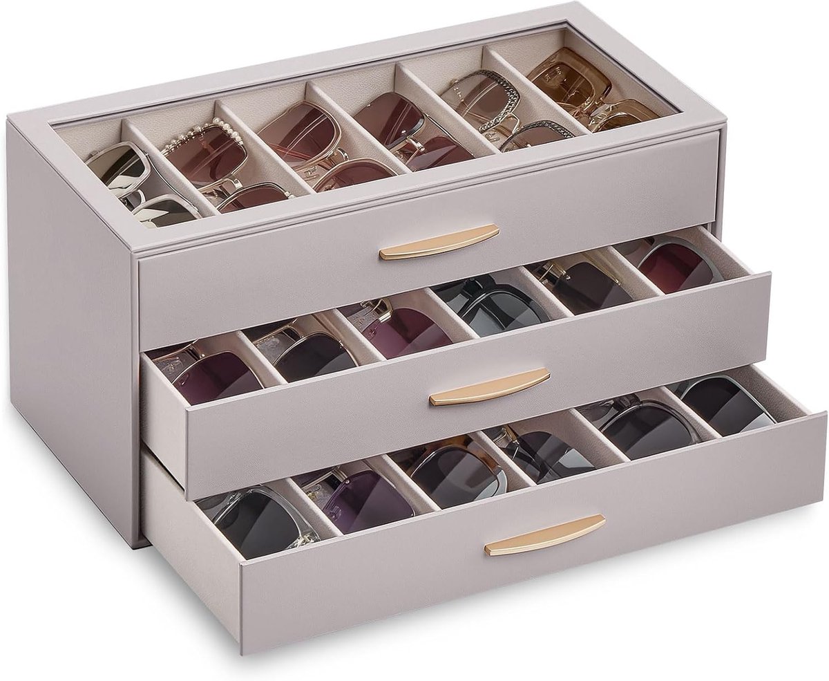 Lolalet Sunglasses Organizer Case for Women, Eyeglasses Storage Holder Display Box with Clear Top Lid, Mother's Day - ShopVlot