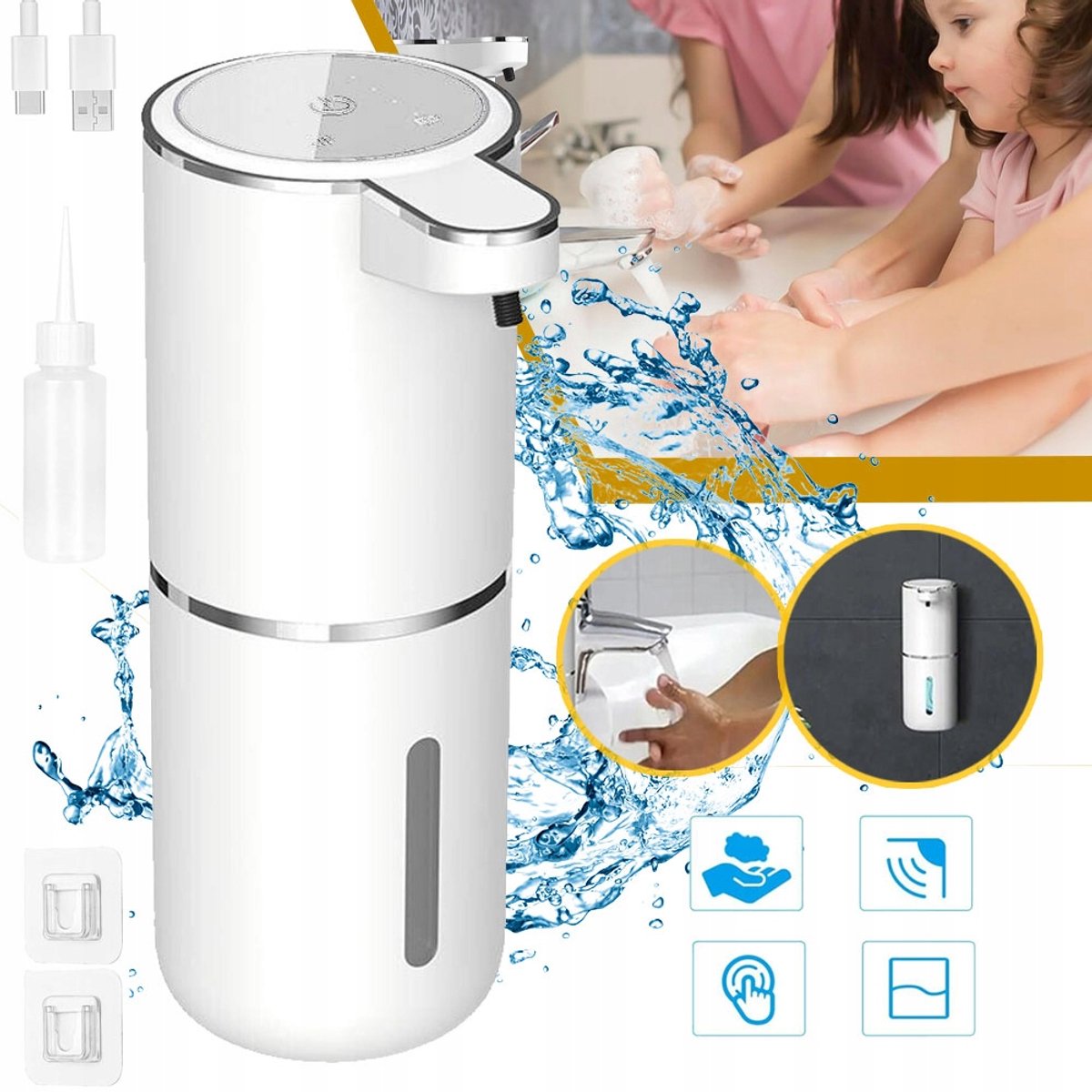 Automatische Schuimzeepdispenser Van 380 ml Met Infraroodsensor - Snelle Dosering in 0,3 Seconden 4 Schuimstanden USB-Oplaadbaar (500 mAh) IPX5 - Geschikt Voor Wandmontage of Plaatsing Op Een Tafel - Voor Thuis Kantoor Hotel En School