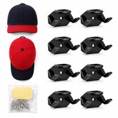 GLODI GOODS® Caprack set van 8 zelfklevend multifunctioneel – petten rek kapstok – cap rack opbergsysteem – kledingrek
