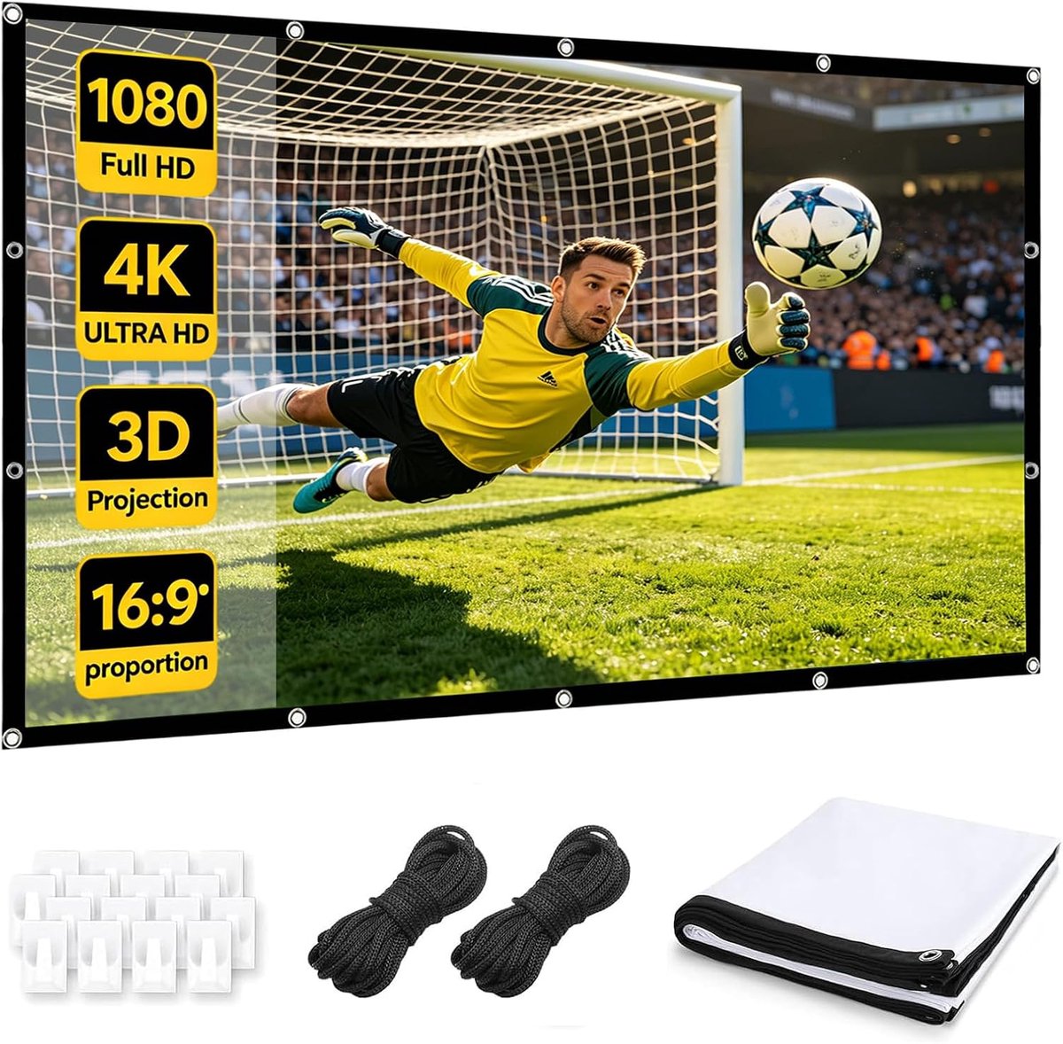 Beamerscherm, 100 inch, 16:9, 4K HD, dubbelzijdig projectiescherm, opvouwbaar, wasbaar, polyester, projectiescherm - ShopVlot