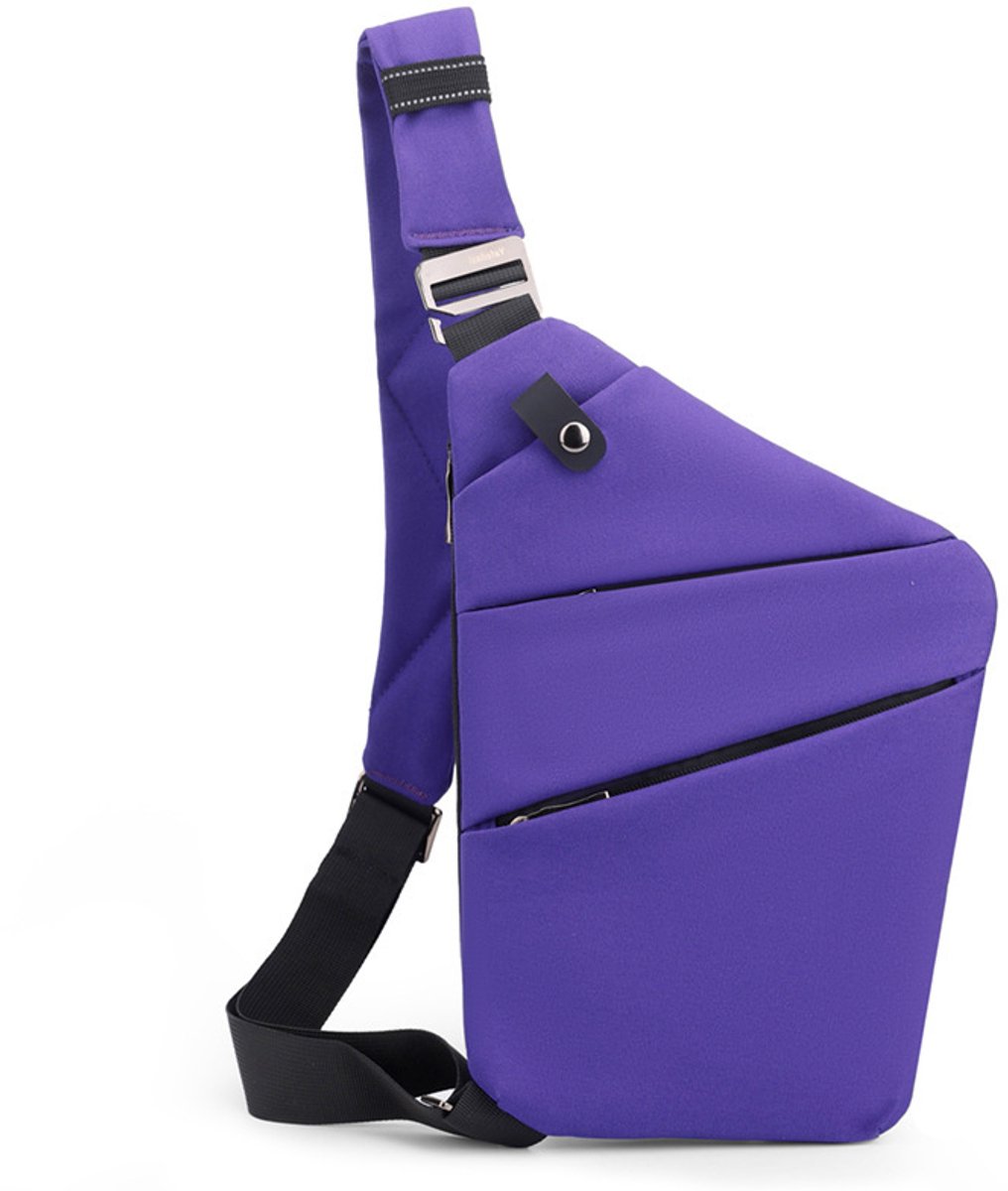 Veilige Schoudertas met Anti-Diefstal Functie - Waterdichte Crossbody Bag-schoudertas met grote capaciteit-Stijlvolle reistassen-Schoudertas links-Paars
