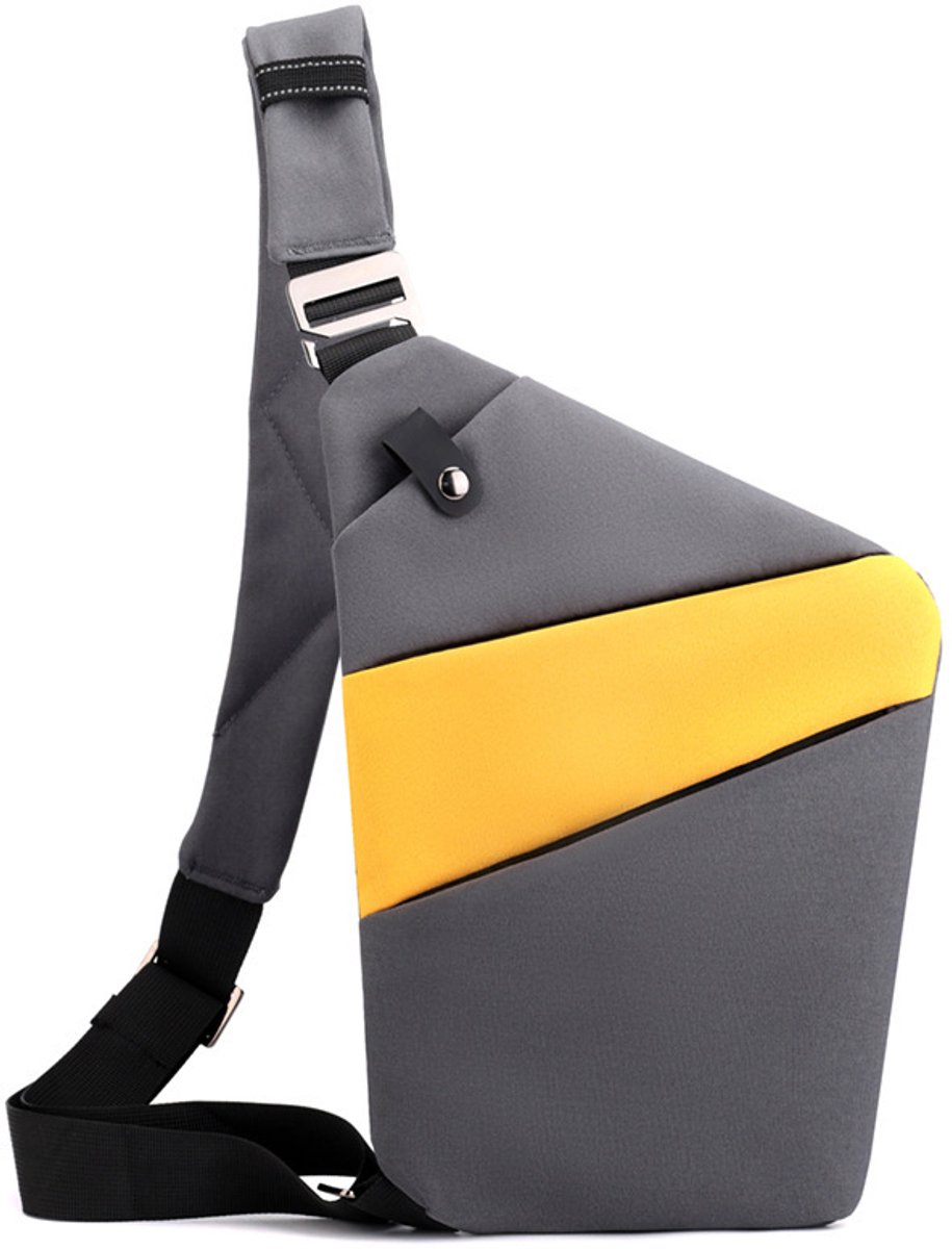 Veilige Schoudertas met Anti-Diefstal Functie - Waterdichte Crossbody Bag-schoudertas met grote capaciteit-Stijlvolle reistassen-Schoudertas links-Donkergrijs met geel