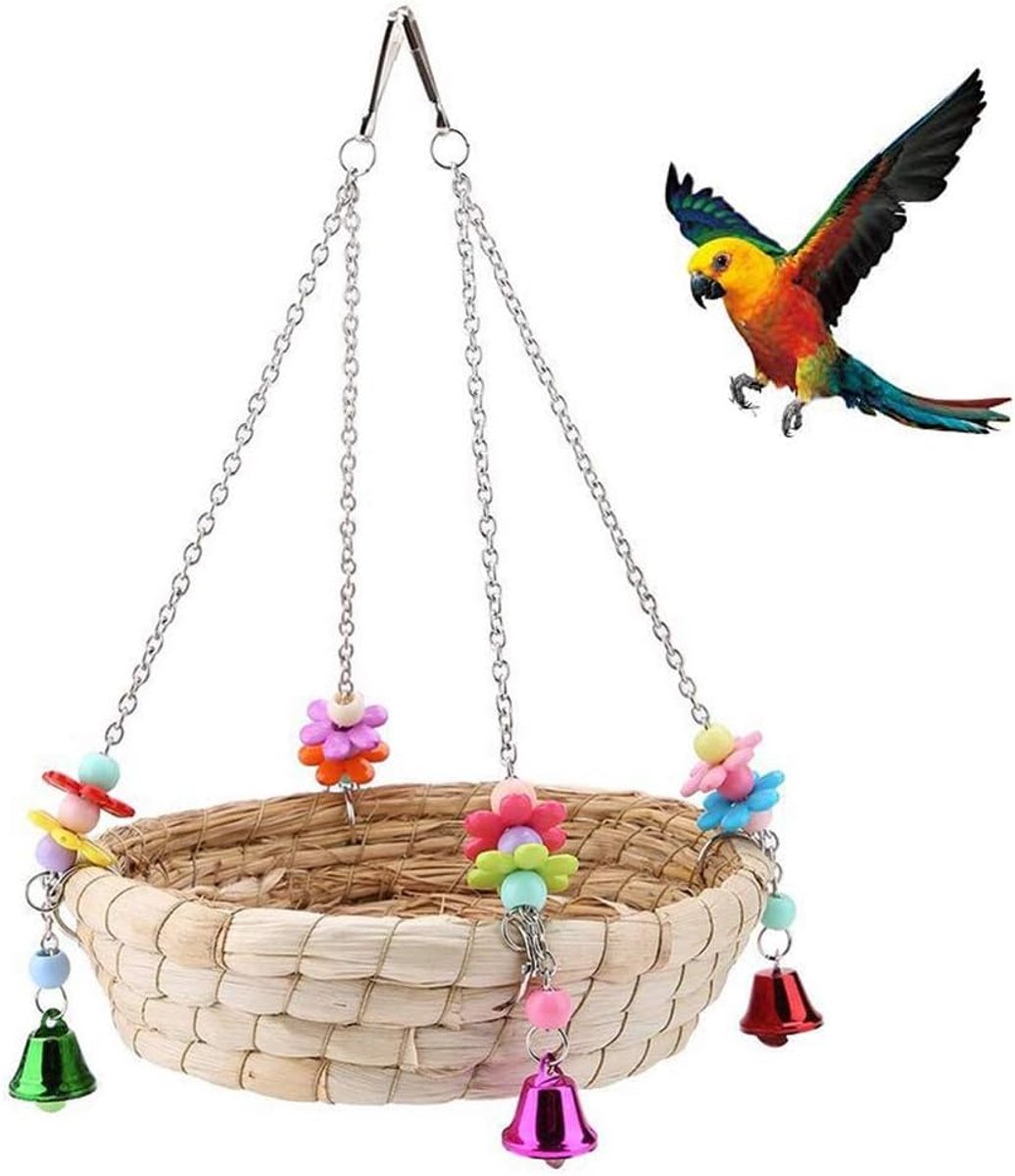 Bird Parrot Toy, Parrot Bird Nest, Natural Handwoven Stronest Swing with 4 Metal Bells, Swing for Birds, Parrot - ShopVlot