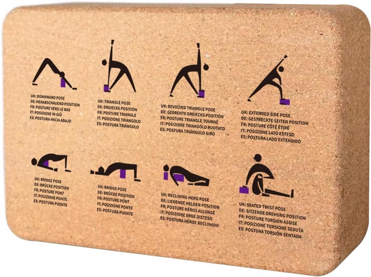 Yogablok - Bruin - 22 x 14 x 14 cm - Natuurlijke Kurk - Voor Yoga en Pilates