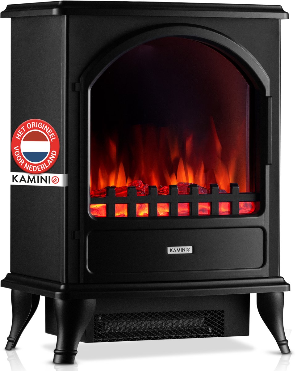 KAMINIO® Leni elektrische haard met verwarming [Zwarte elektrische haard] - Vrijstaande elektrische haard met verwarmingselement en 3D-vuureffect