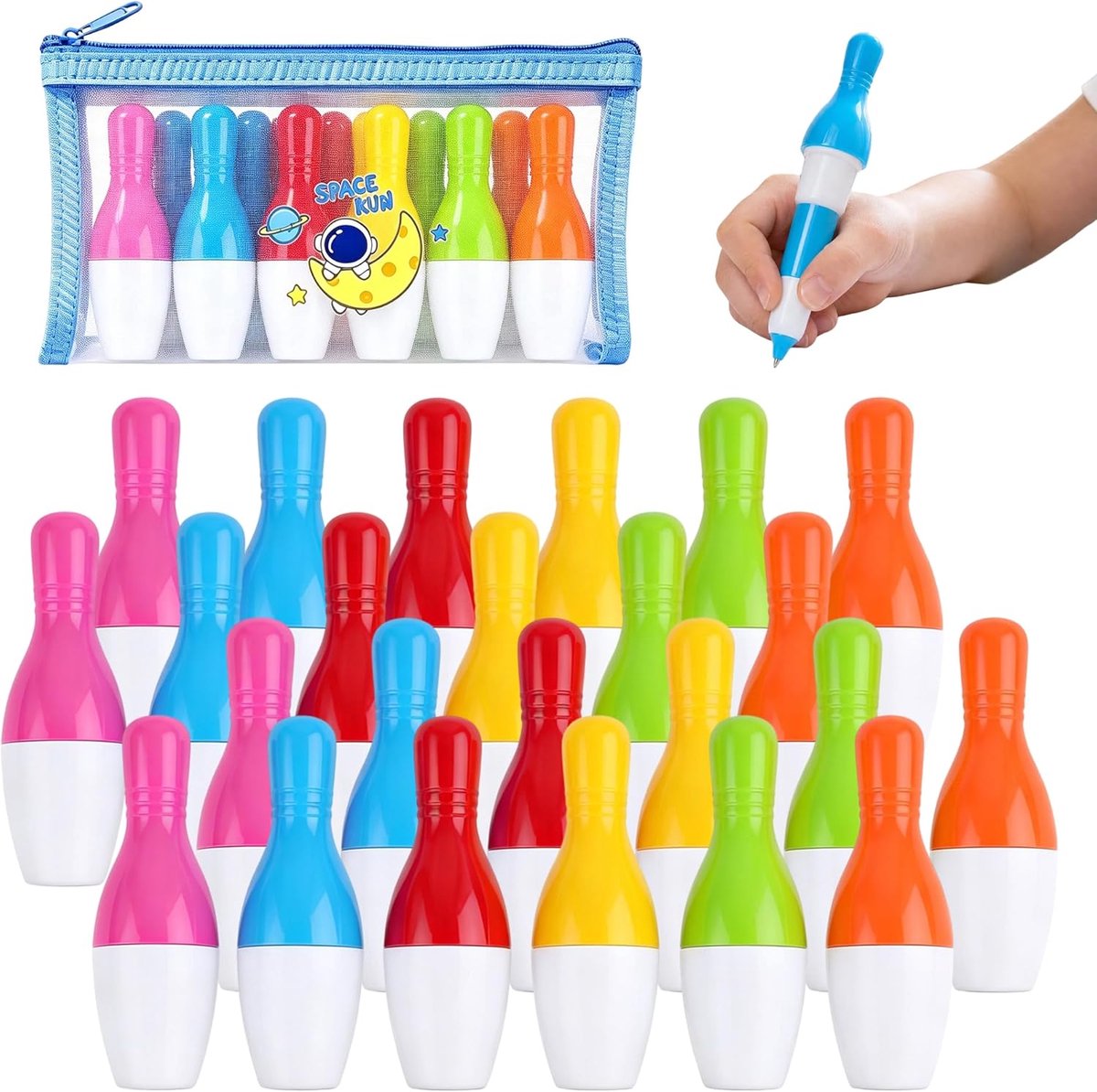 24 stuks bowlingbalpen, grappige pennen en 1 etui - ShopVlot