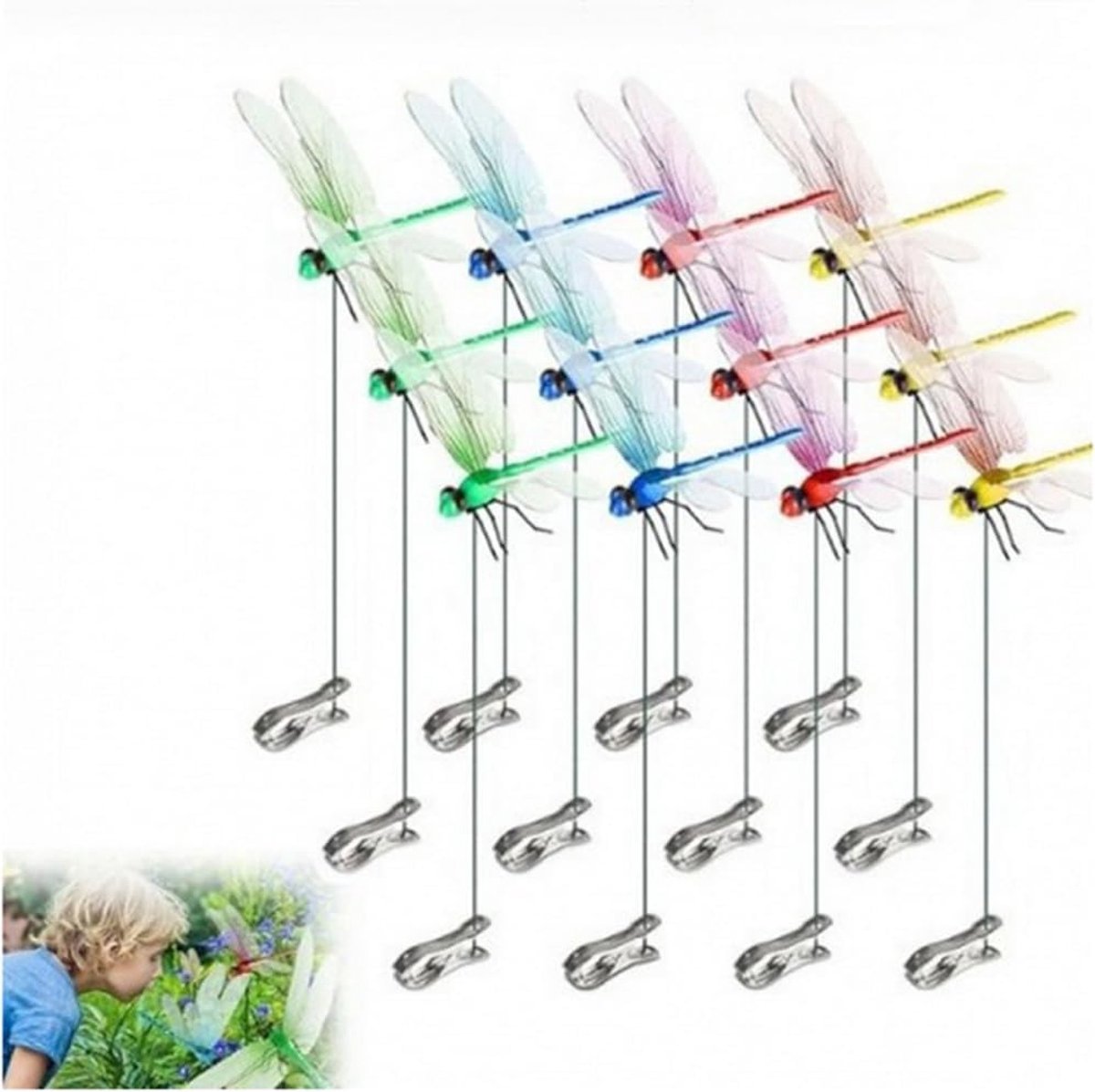 NatureMan Dragonfly Clips, 12 Pieces, 3D Simulation Dragonfly Pole for Outdoor Indoor Fake Plastic Dragonfly for - ShopVlot