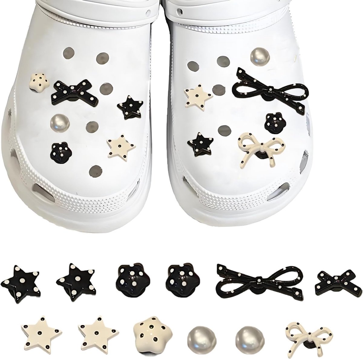 12 Pieces Shoe Jewellery Bows Beads Shoe Decoration DIY Shoe Charms Shoe Studs for Clogs Sandals Hole Shoes - ShopVlot