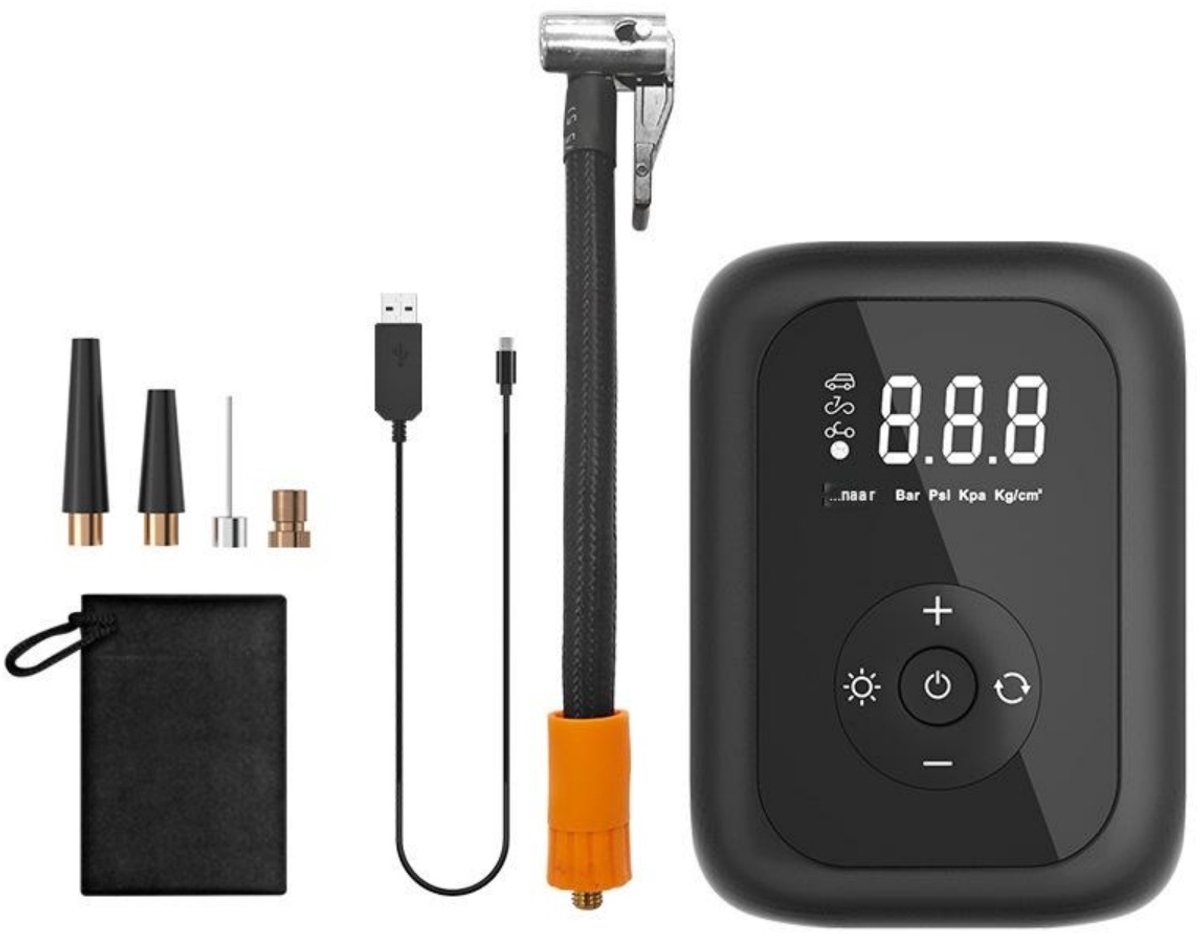 GELLDG Mobiele Compressor - Draadloze Elektrische Luftpomp 10,3 bar - Met Vier-segment Batterijindicator en Ingebouwde LED Verlichting - Geschikt voor Auto, Fiets, Motor en Ballen - ABS Materiaal - 116x81x46mm