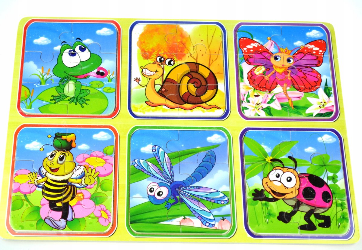 Educatieve Houten Puzzels: 6 Insecten, Dieren, Voertuigen