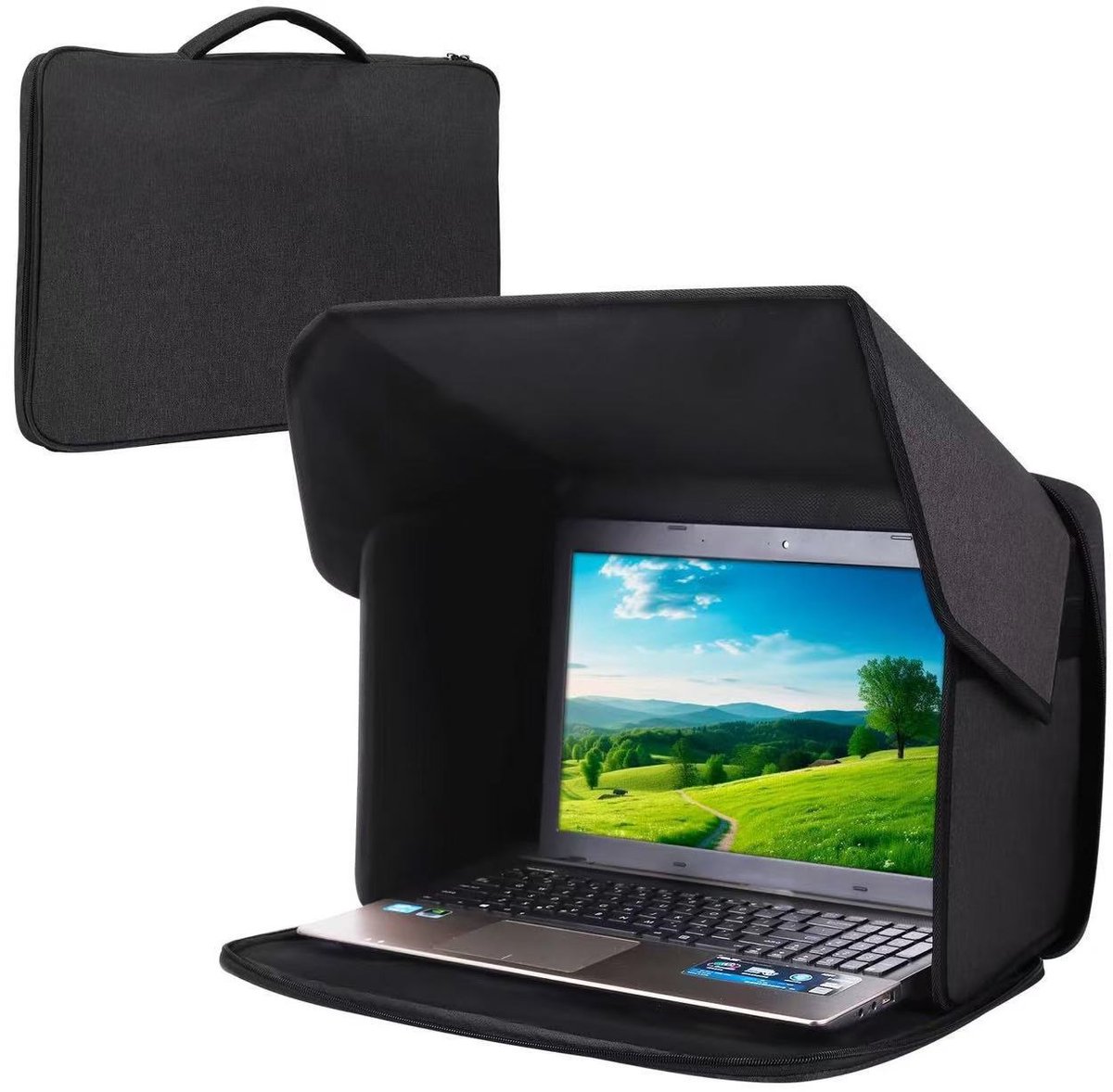 Laptopzonnescherm voor buitenwerk - Geschikt voor laptops van 12-14 inch - Blokkeert zonlicht en vermindert verblinding - Lichtgewicht, opvouwbaar ontwerp - Gemakkelijk mee te nemen - Draagbaar laptopzonnescherm voor buitenwerk, reizen en strand
