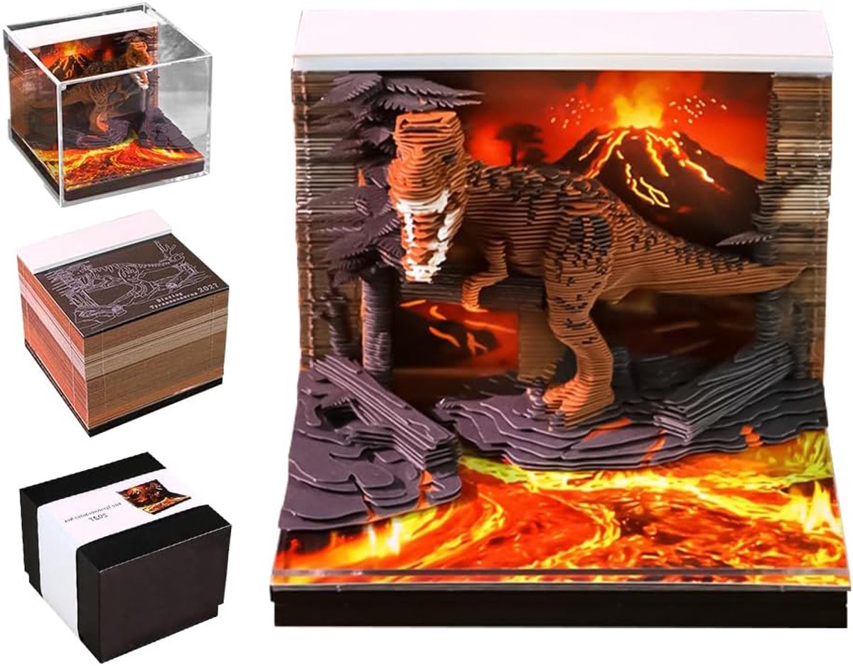 3D-kalender 2027, 3D-kalender om af te scheuren, drakenthema tijdmetingkalender met ledlicht, creatieve - ShopVlot