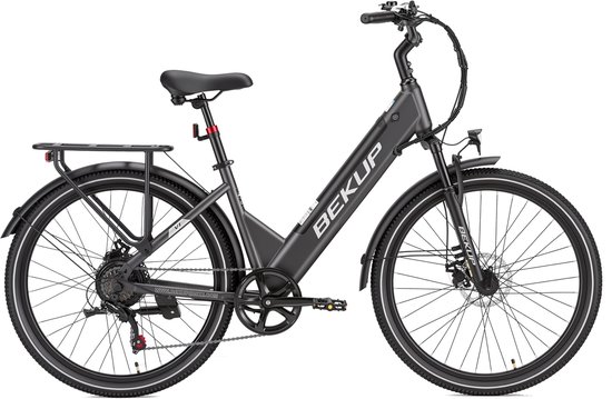26 inch Elektrische Fiets - 36V 14.5AH Accu - Actieradius Tot 100 Km- Shimano 7 versnellinge- 45Nm - Met achterlicht - LCD Display - Geveerde zadelpen - City Commuter EBike - Elektrische stadsfiets voor heren en dames - Grijs — afbeelding 2