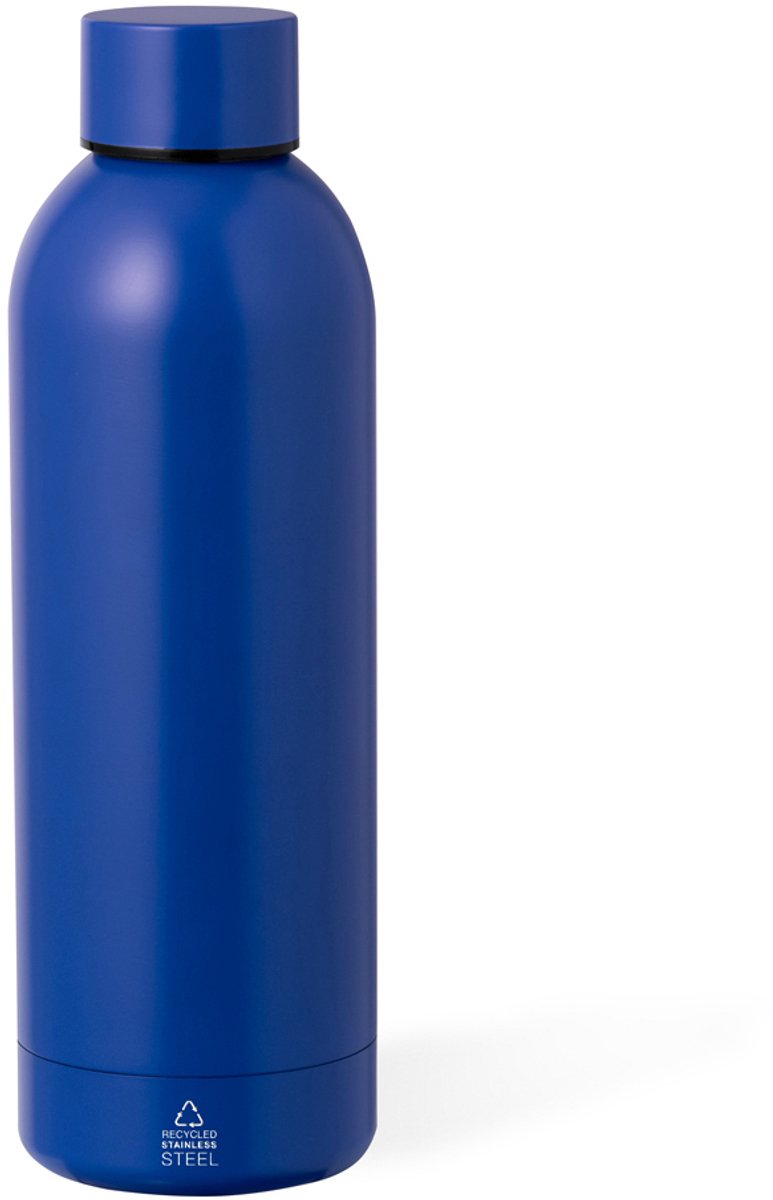Thermische fles van gerecycleerd roestvrij staal met dubbele laag. Capaciteit van 550 ml Keono Blauw