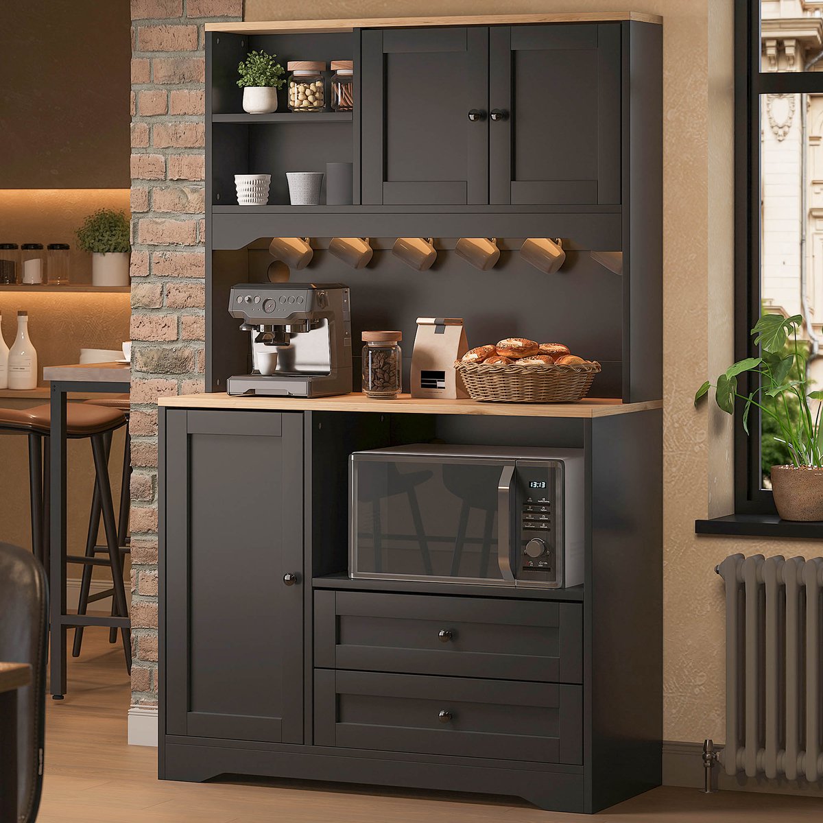 Clruro Keukenkast - 100 x 40 x 163 cm - App-LED en Stopcontact - Magnetronvak en USB - MDF