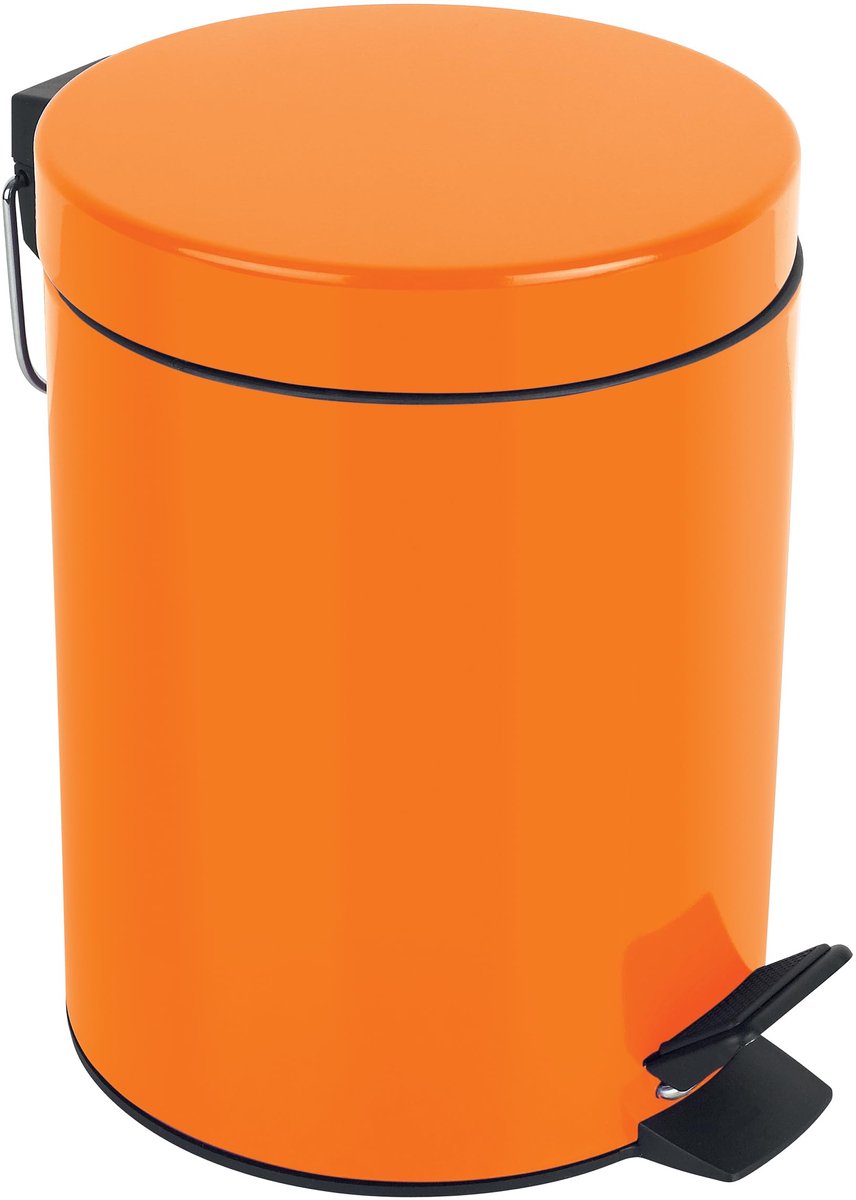 Famanu – Pedalafvalemmer van staal met modern design, eenvoudige opening en verwijderbare binnenemmer, 3 liter, oranje, voor badkamer of keuken
