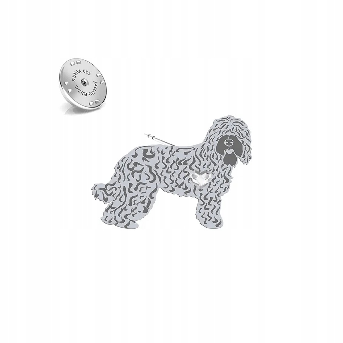 Zilveren Barbet Speld 925 - Franse Waterhond Pin met Kristal