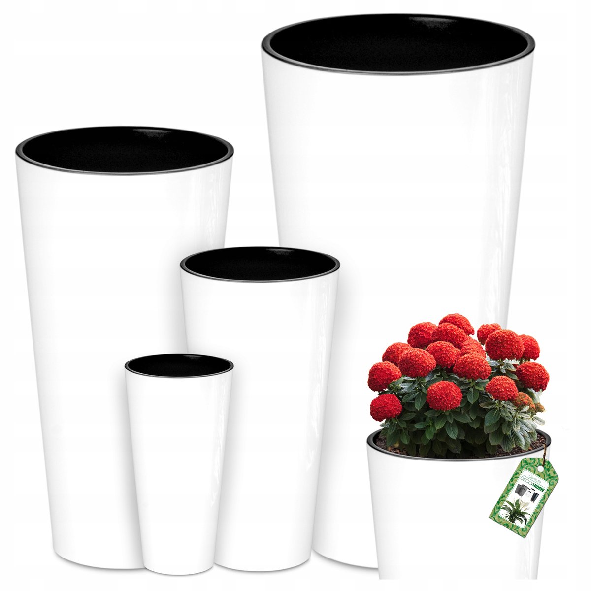 Set van 4 Luxe Glanzende Witte Bloempotten met Inzetstukken