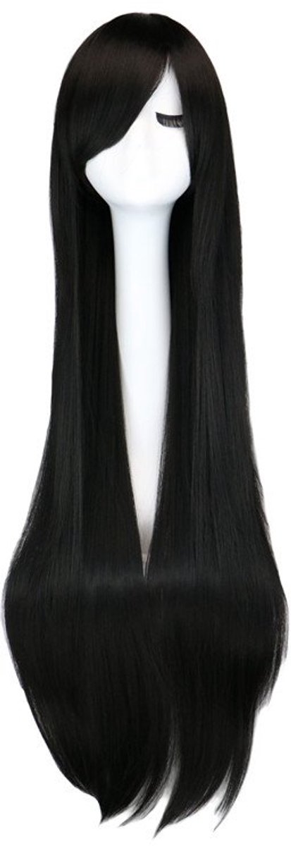 Lange zwarte pruik 100 cm cosplay anime rechter haar bruin