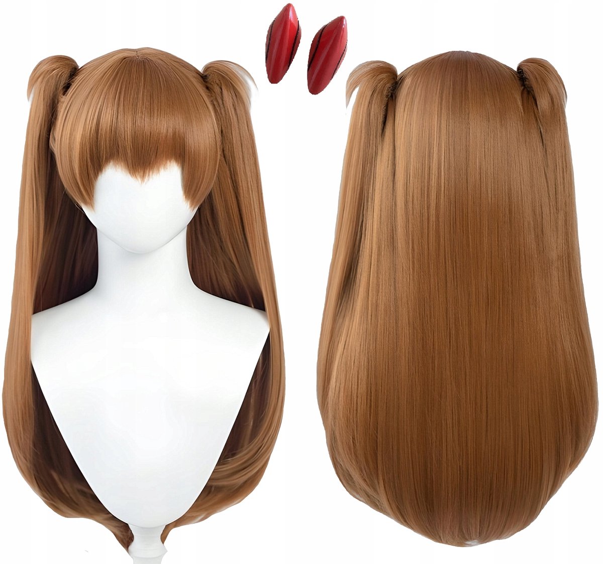 Asuka Langley Soryu Anime Cosplay Pruik met Speldjes - Lichtbruin