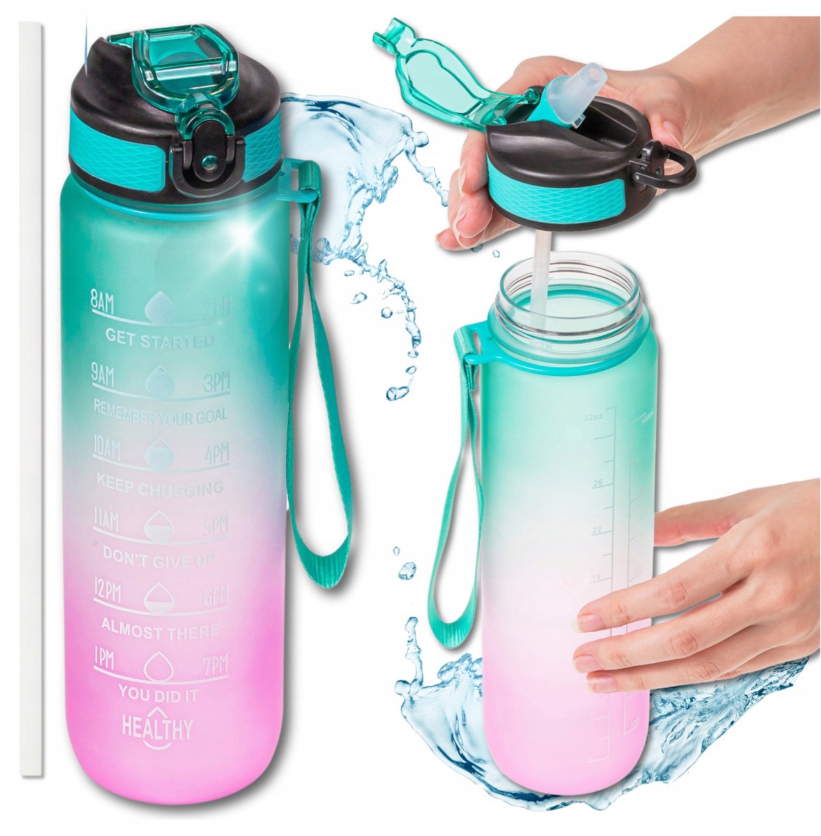 Merkloze 1L Drinkfles met Rietje - Ideaal voor Fitness & Hydratatie