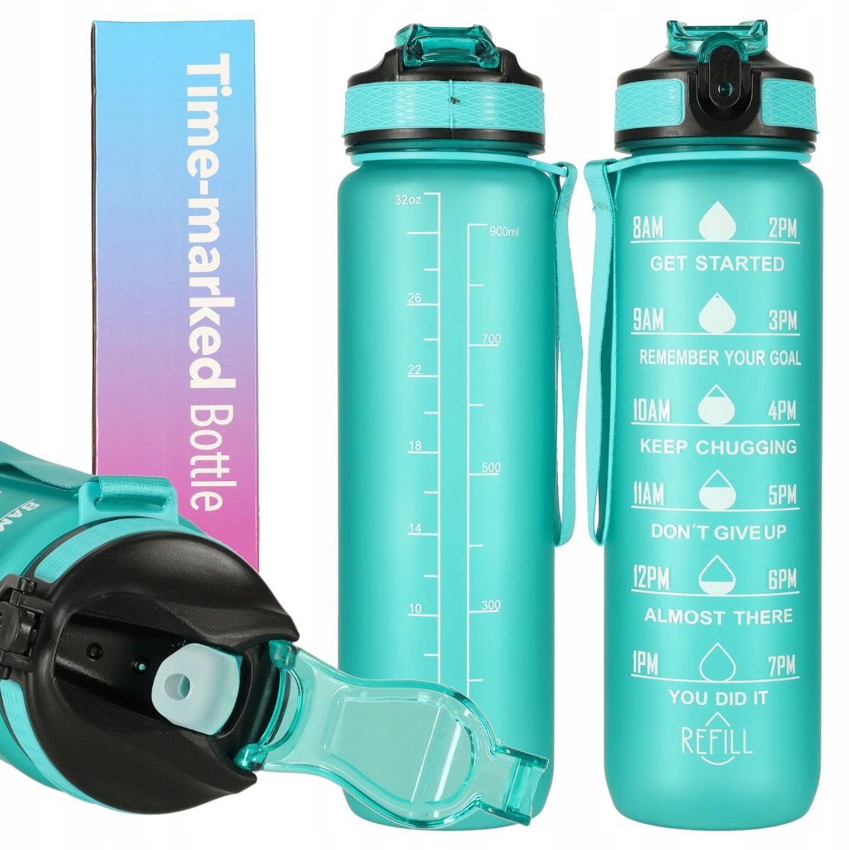 Groene Waterfles Bidon 1L met Handvat & Maatstreep - Motiverend