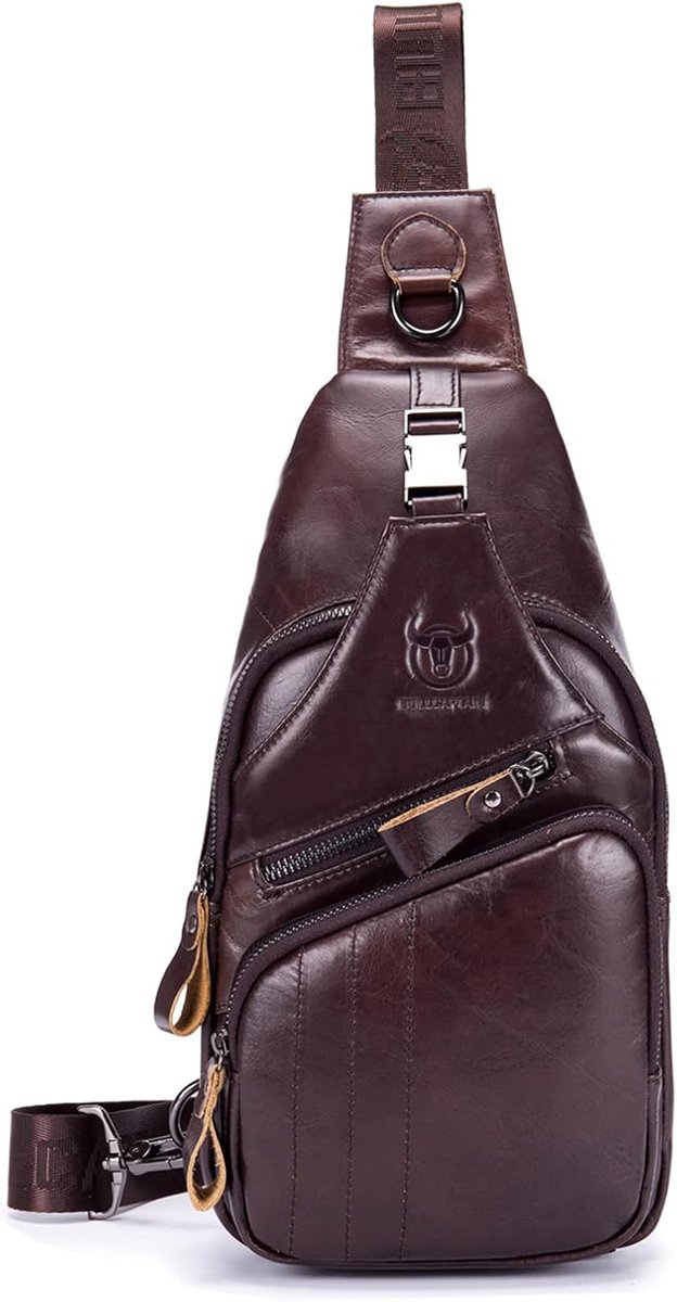 Leather Sling Bag Mens Leather Casual Crossbody Shoulder Chest Bag Travel Hiking Daypack,Brown,One Size, Brown - ShopVlot