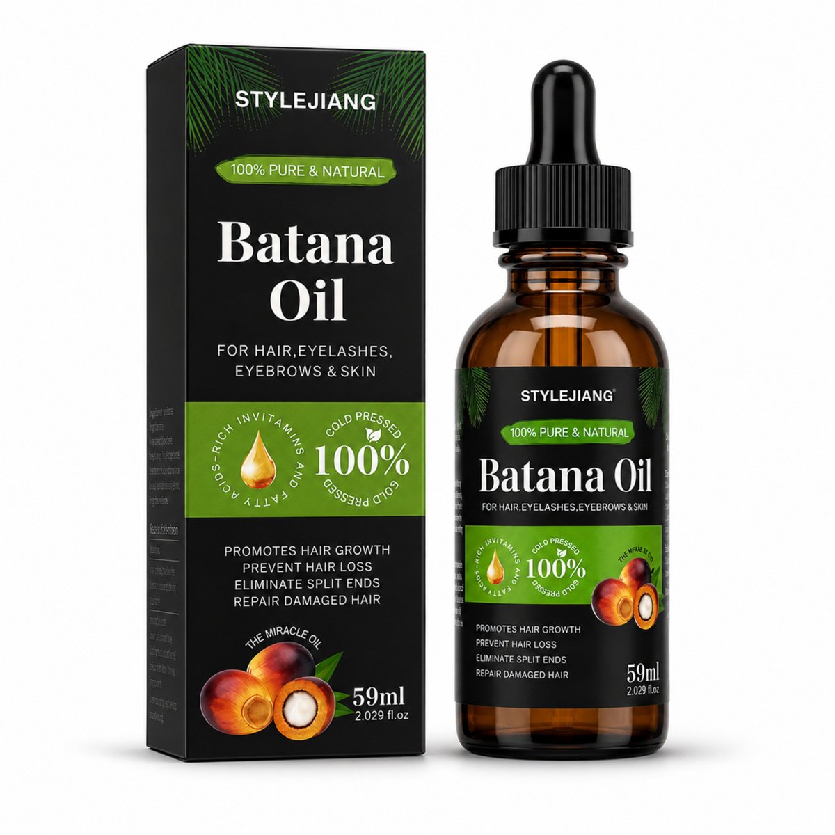 Batana Olie - 100% Puur, Natuurlijk - 59ml - 2 stuks - Multifunctionele Verzorgingsolie voor Haar, Wimpers, Wenkbrauwen en Huid